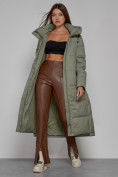 Купить Пальто утепленное с капюшоном зимнее женское зеленого цвета 51156Z, фото 12
