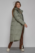 Купить Пальто утепленное с капюшоном зимнее женское зеленого цвета 51156Z, фото 15