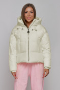 Купить Зимняя женская куртка модная с капюшоном бежевого цвета 512305B, фото 13