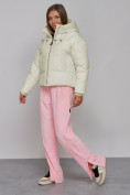 Купить Зимняя женская куртка модная с капюшоном бежевого цвета 512305B, фото 7