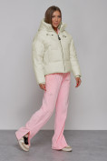 Купить Зимняя женская куртка модная с капюшоном бежевого цвета 512305B, фото 8