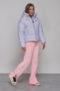 Купить Зимняя женская куртка модная с капюшоном фиолетового цвета 512305F, фото 3