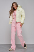 Купить Зимняя женская куртка модная с капюшоном светло-желтого цвета 512305SJ, фото 11