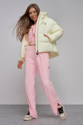 Купить Зимняя женская куртка модная с капюшоном светло-желтого цвета 512305SJ, фото 13