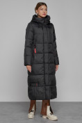 Купить Пальто утепленное с капюшоном зимнее женское черного цвета 52109Ch, фото 3