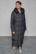 Купить Пальто утепленное с капюшоном зимнее женское темно-серого цвета 52109TC, фото 11