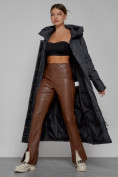Купить Пальто утепленное с капюшоном зимнее женское темно-серого цвета 52109TC, фото 13