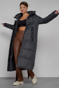 Купить Пальто утепленное с капюшоном зимнее женское темно-серого цвета 52109TC, фото 14