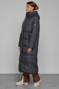 Купить Пальто утепленное с капюшоном зимнее женское темно-серого цвета 52109TC, фото 2