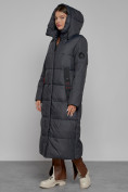 Купить Пальто утепленное с капюшоном зимнее женское темно-серого цвета 52109TC, фото 5