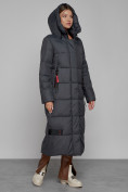 Купить Пальто утепленное с капюшоном зимнее женское темно-серого цвета 52109TC, фото 6