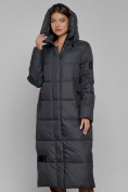 Купить Пальто утепленное с капюшоном зимнее женское темно-серого цвета 52109TC, фото 7