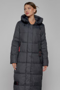 Купить Пальто утепленное с капюшоном зимнее женское темно-серого цвета 52109TC, фото 8