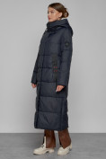 Купить Пальто утепленное с капюшоном зимнее женское темно-синего цвета 52109TS, фото 2