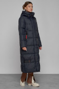 Купить Пальто утепленное с капюшоном зимнее женское темно-синего цвета 52109TS, фото 3