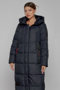 Купить Пальто утепленное с капюшоном зимнее женское темно-синего цвета 52109TS, фото 8
