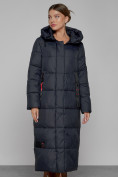 Купить Пальто утепленное с капюшоном зимнее женское темно-синего цвета 52109TS, фото 9
