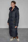 Купить Пальто утепленное с капюшоном зимнее женское темно-синего цвета 52109TS, фото 11