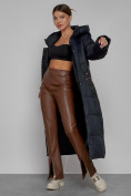 Купить Пальто утепленное с капюшоном зимнее женское темно-синего цвета 52109TS, фото 13