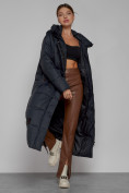 Купить Пальто утепленное с капюшоном зимнее женское темно-синего цвета 52109TS, фото 14