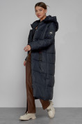 Купить Пальто утепленное с капюшоном зимнее женское темно-синего цвета 52109TS, фото 15