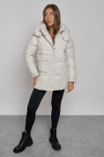 Купить Зимняя женская куртка молодежная с капюшоном бежевого цвета 52301B, фото 11