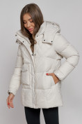 Купить Зимняя женская куртка молодежная с капюшоном бежевого цвета 52301B, фото 14