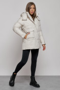Купить Зимняя женская куртка молодежная с капюшоном бежевого цвета 52301B, фото 2