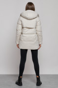 Купить Зимняя женская куртка молодежная с капюшоном бежевого цвета 52301B, фото 4