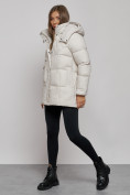 Купить Зимняя женская куртка молодежная с капюшоном бежевого цвета 52301B, фото 6