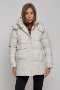 Купить Зимняя женская куртка молодежная с капюшоном бежевого цвета 52301B, фото 7