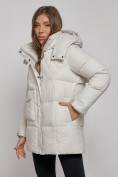 Купить Зимняя женская куртка молодежная с капюшоном бежевого цвета 52301B, фото 8