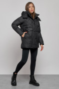 Купить Зимняя женская куртка молодежная с капюшоном черного цвета 52301Ch, фото 2