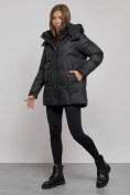 Купить Зимняя женская куртка молодежная с капюшоном черного цвета 52301Ch, фото 3