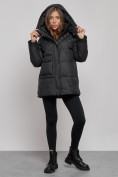 Купить Зимняя женская куртка молодежная с капюшоном черного цвета 52301Ch, фото 5