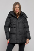 Купить Зимняя женская куртка молодежная с капюшоном черного цвета 52301Ch, фото 6