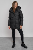 Купить Зимняя женская куртка молодежная с капюшоном черного цвета 52301Ch, фото 8