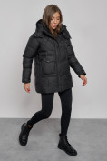Купить Зимняя женская куртка молодежная с капюшоном черного цвета 52301Ch, фото 9