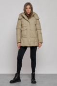 Купить Зимняя женская куртка молодежная с капюшоном светло-коричневого цвета 52301SK