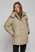 Купить Зимняя женская куртка молодежная с капюшоном светло-коричневого цвета 52301SK, фото 10