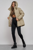 Купить Зимняя женская куртка молодежная с капюшоном светло-коричневого цвета 52301SK, фото 12