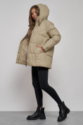 Купить Зимняя женская куртка молодежная с капюшоном светло-коричневого цвета 52301SK, фото 13