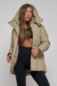 Купить Зимняя женская куртка молодежная с капюшоном светло-коричневого цвета 52301SK, фото 14
