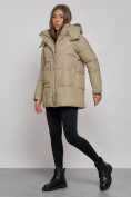 Купить Зимняя женская куртка молодежная с капюшоном светло-коричневого цвета 52301SK, фото 2