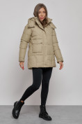 Купить Зимняя женская куртка молодежная с капюшоном светло-коричневого цвета 52301SK, фото 3