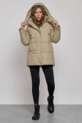 Купить Зимняя женская куртка молодежная с капюшоном светло-коричневого цвета 52301SK, фото 5