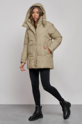 Купить Зимняя женская куртка молодежная с капюшоном светло-коричневого цвета 52301SK, фото 6