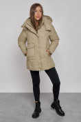 Купить Зимняя женская куртка молодежная с капюшоном светло-коричневого цвета 52301SK, фото 7