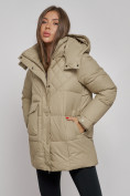 Купить Зимняя женская куртка молодежная с капюшоном светло-коричневого цвета 52301SK, фото 9