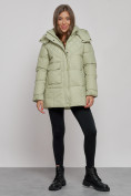 Купить Зимняя женская куртка молодежная с капюшоном салатового цвета 52301Sl